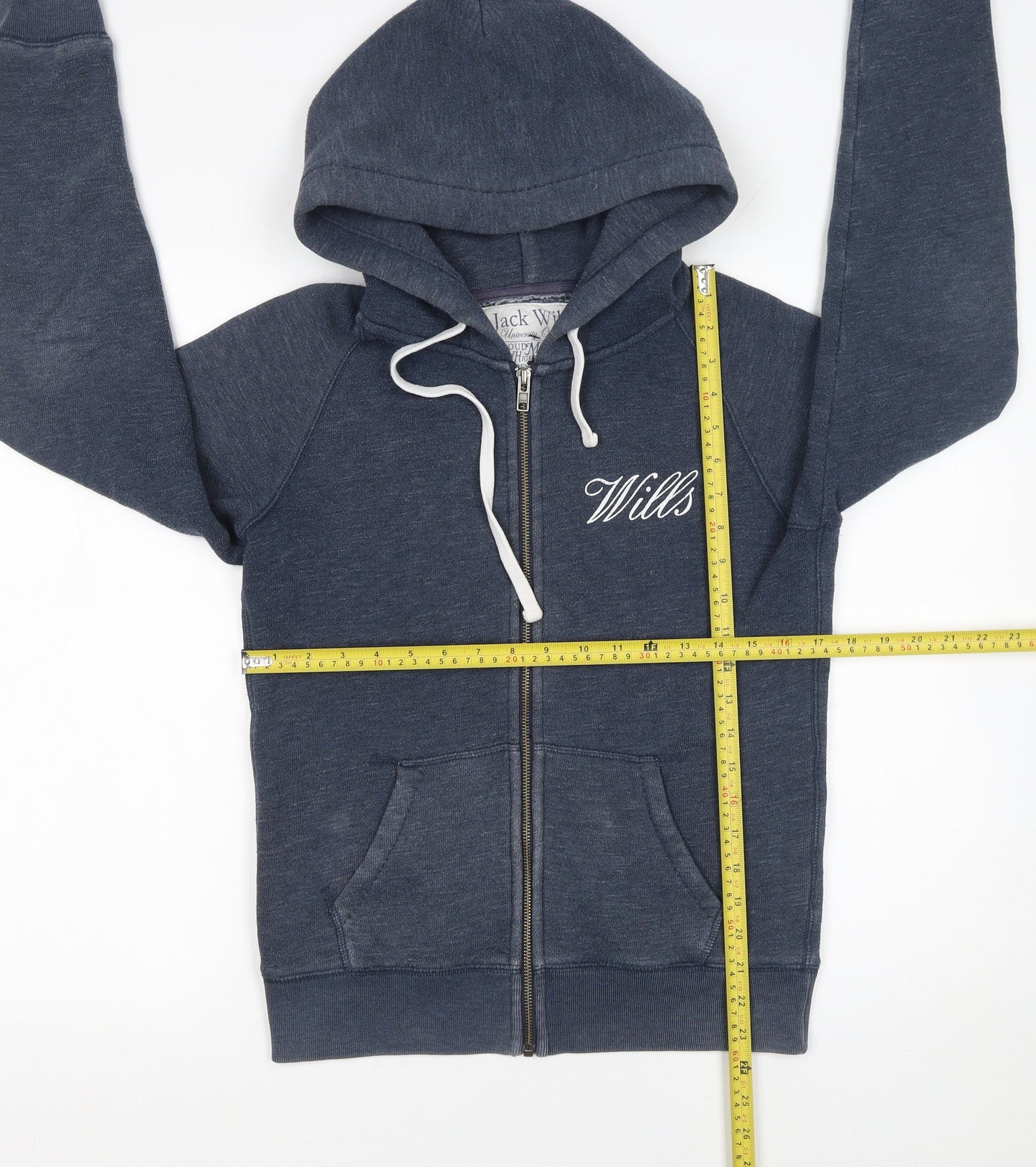 Jack Wills Womens Blue Full Zip Hoodie UK 10 Cotton Blend Casual
