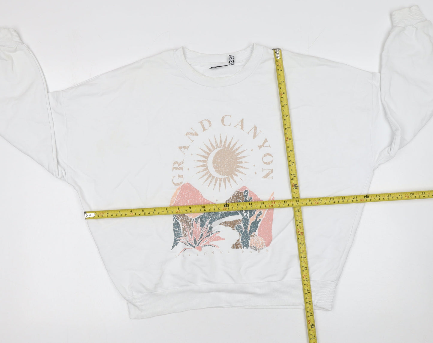 ASOS Design Women White Cotton Grand Canyon Graphic Pullover Sweatshirt Size 10