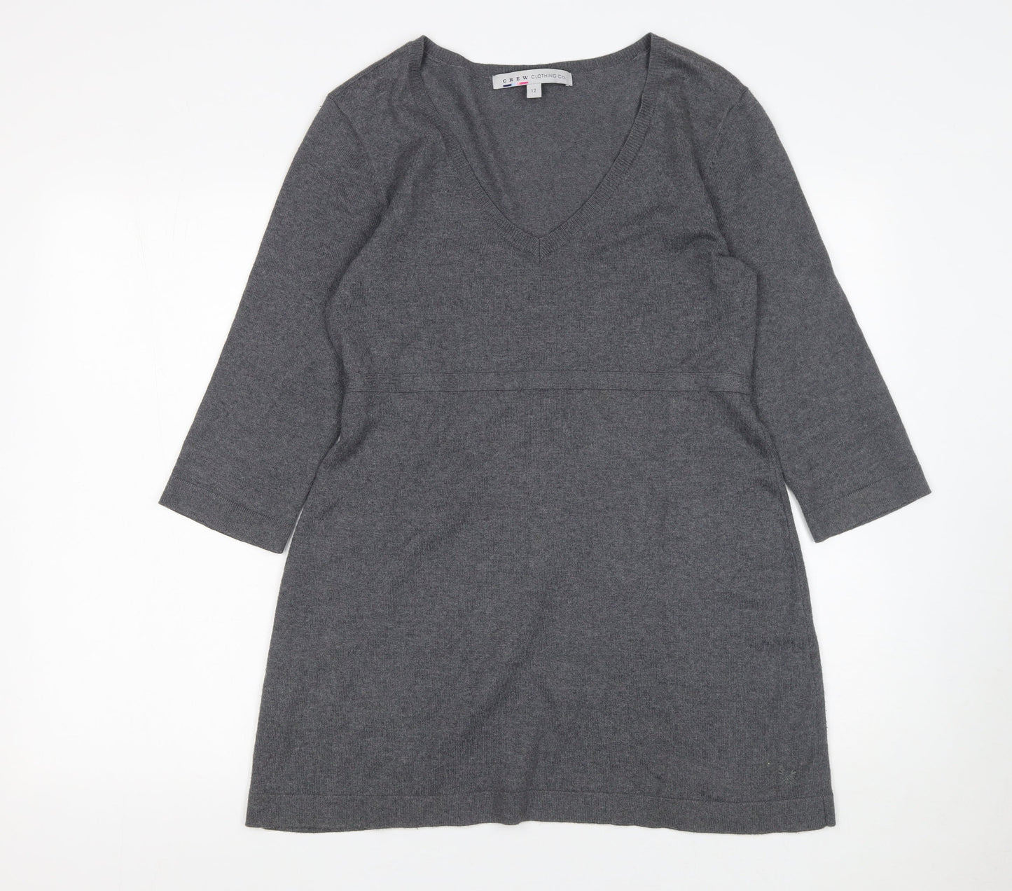 Crew Clothing Co. Women’s Grey Knit V-Neck Belted Sweater Dress Size 12