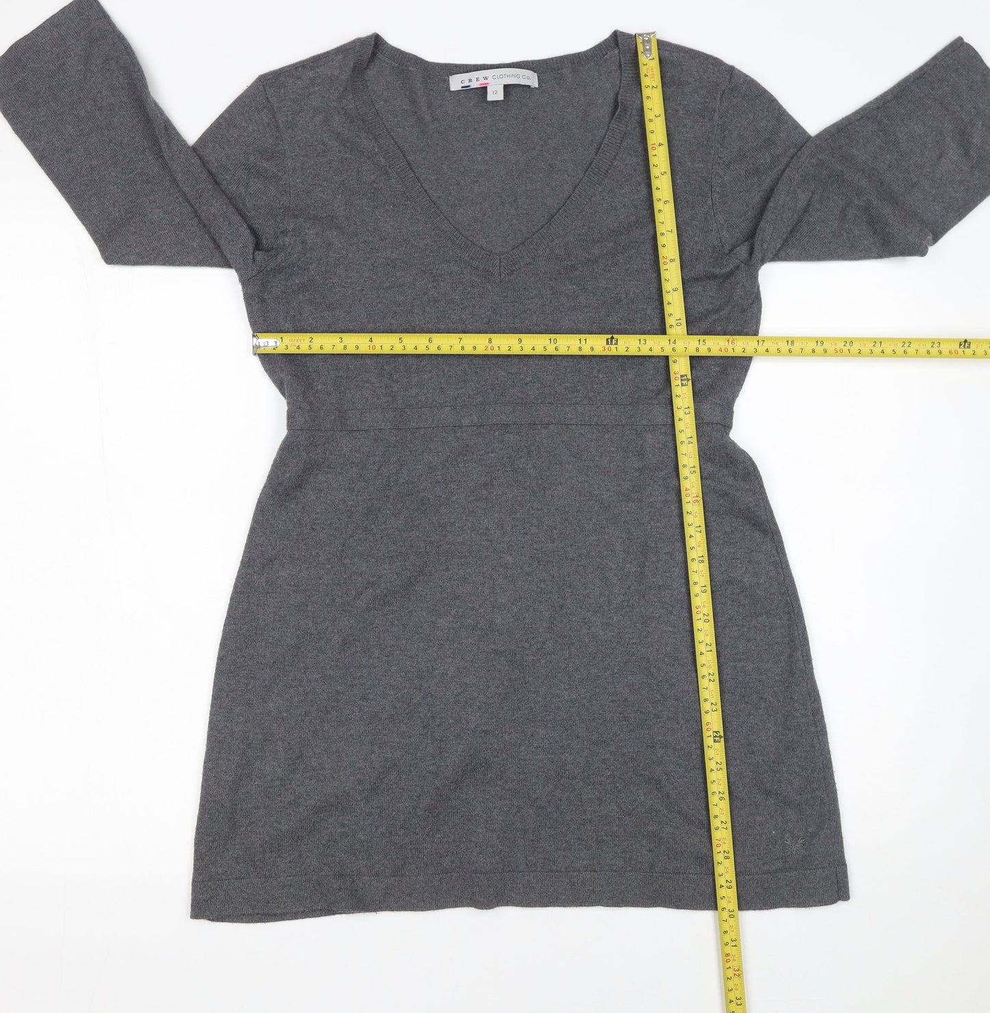 Crew Clothing Co. Women’s Grey Knit V-Neck Belted Sweater Dress Size 12
