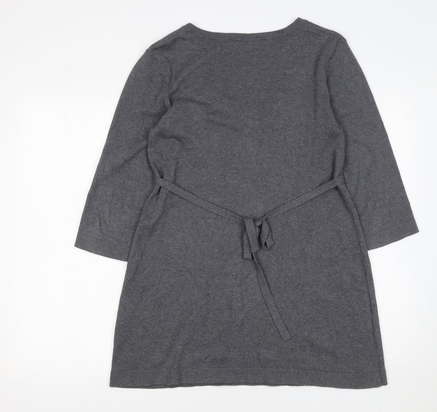 Crew Clothing Co. Women’s Grey Knit V-Neck Belted Sweater Dress Size 12