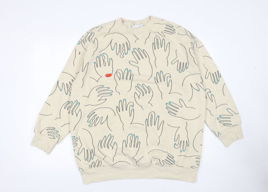 Monki Womens Beige Graphic Hand Print Sweatshirt XXS