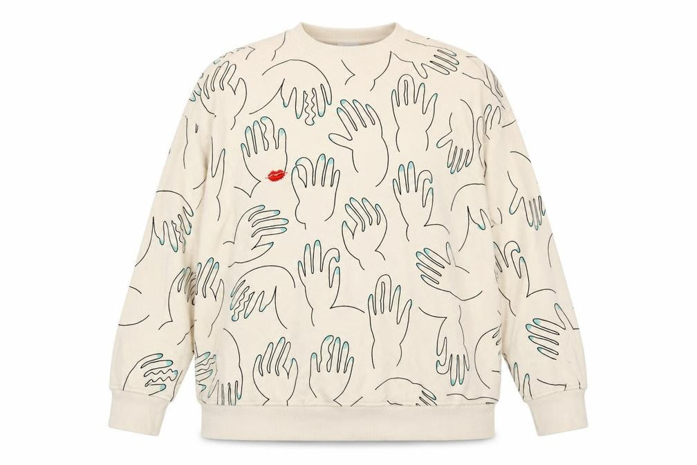 Monki Womens Beige Graphic Hand Print Sweatshirt XXS