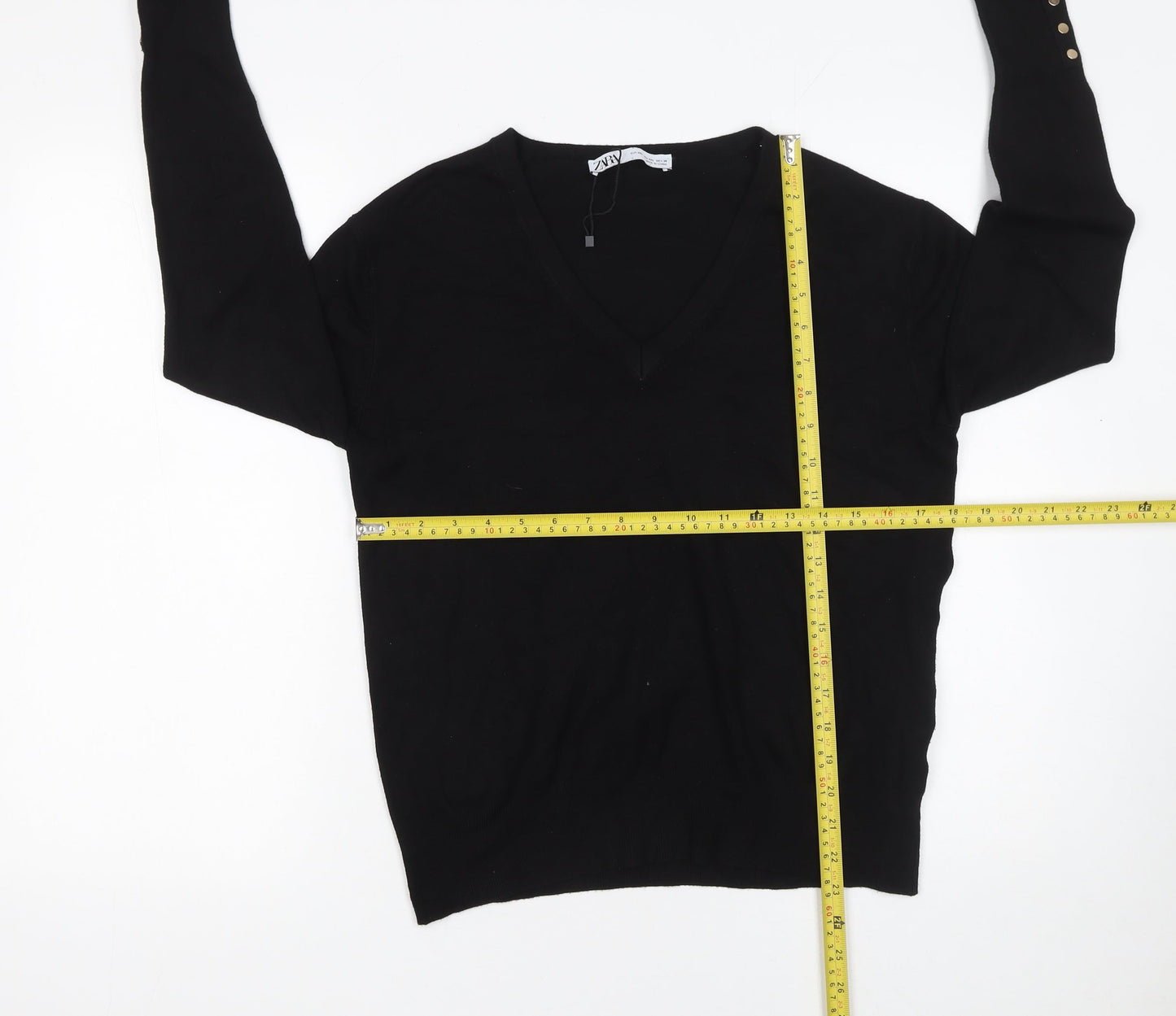 ZARA Womens Black V-Neck Long Sleeve Knit Pullover Jumper Size 18 Plus