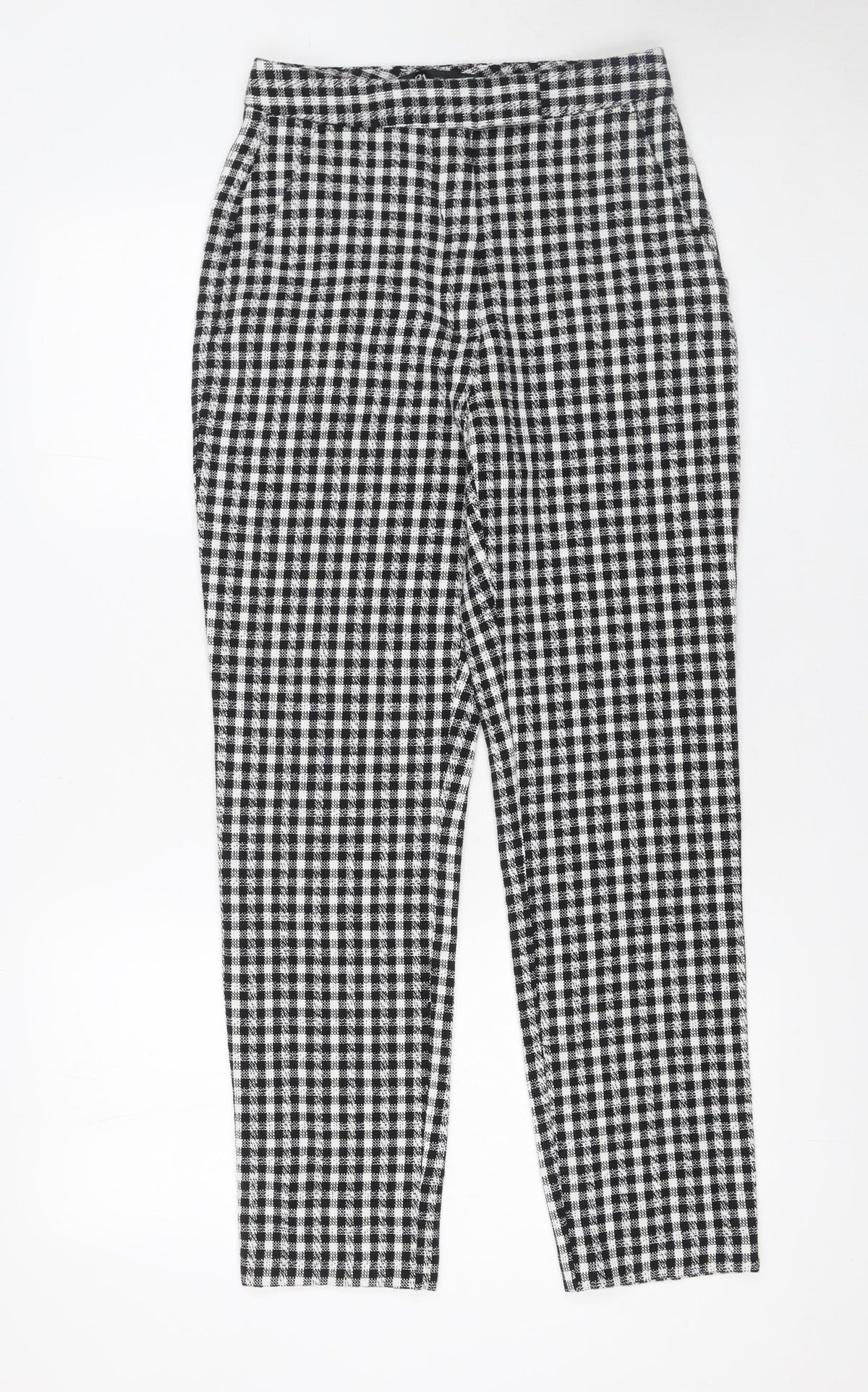 ZARA Women’s Black Check Cotton Blend Straight Trousers Size S