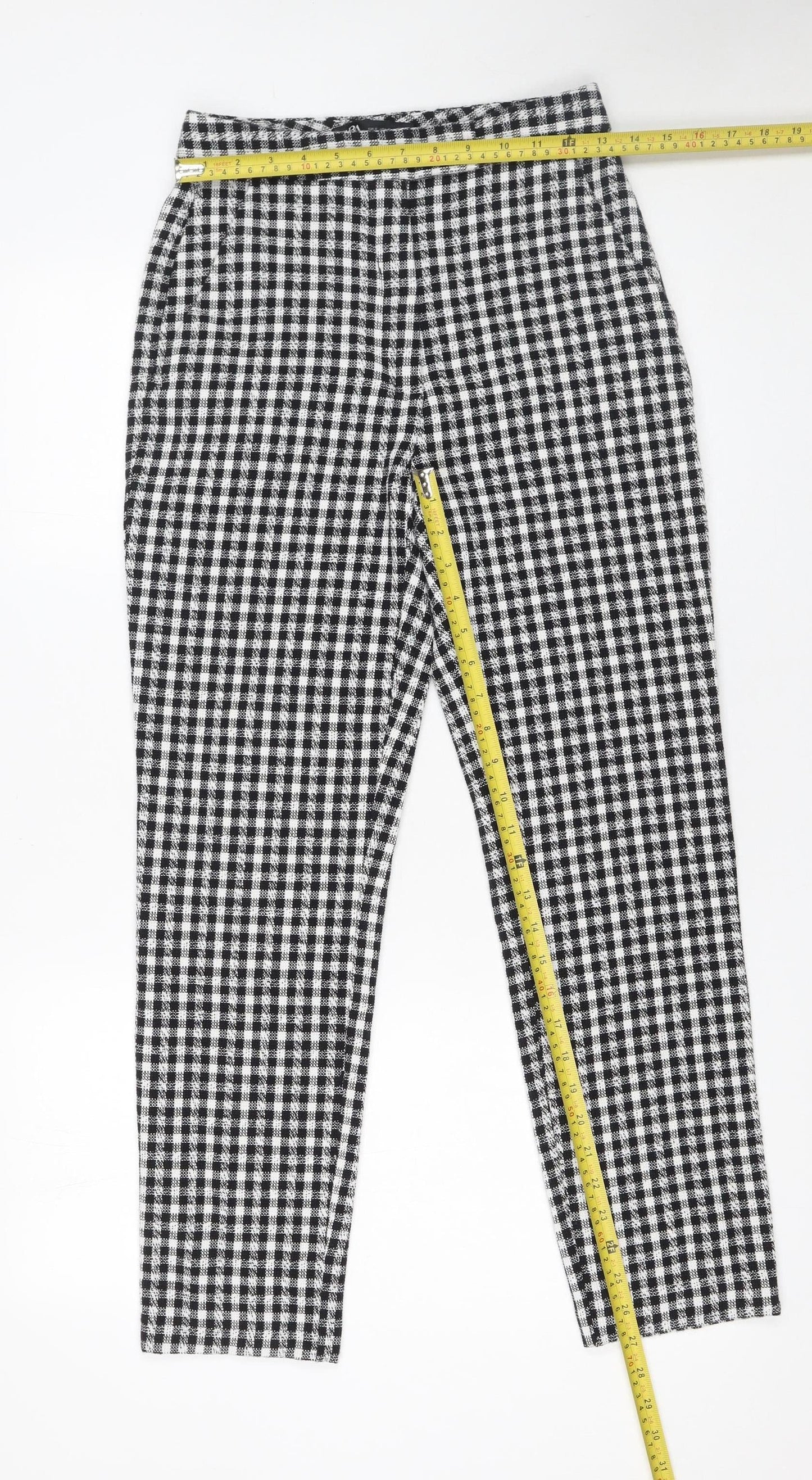 ZARA Women’s Black Check Cotton Blend Straight Trousers Size S