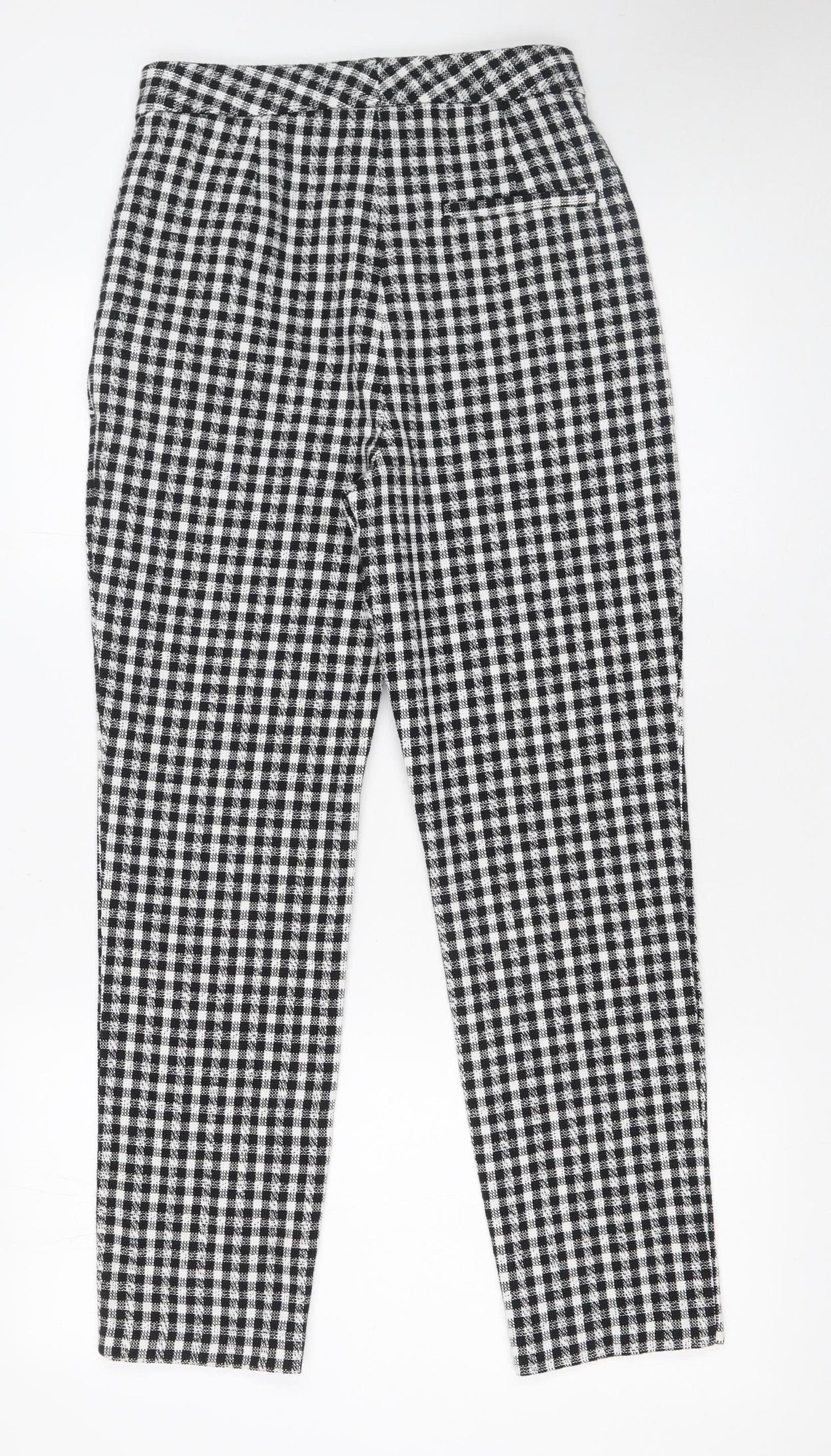 ZARA Women’s Black Check Cotton Blend Straight Trousers Size S