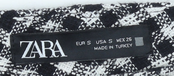 ZARA Women’s Black Check Cotton Blend Straight Trousers Size S