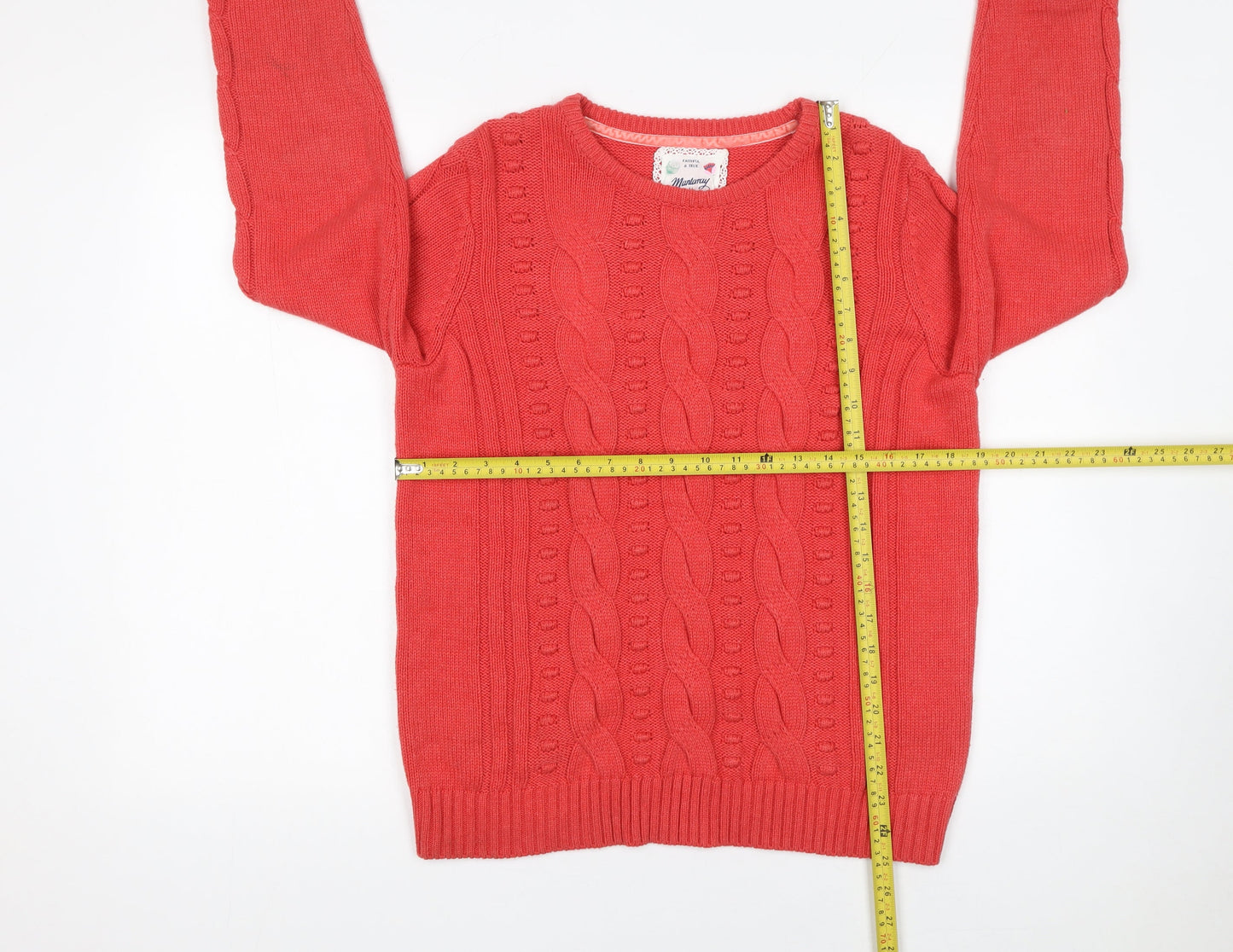 Mantaray Women’s Red Cable Knit Cotton Blend Jumper Size 14