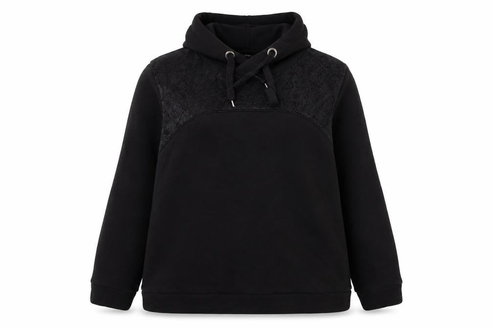 Gallery Womens Black Large Pullover Hoodie with Lace Detail