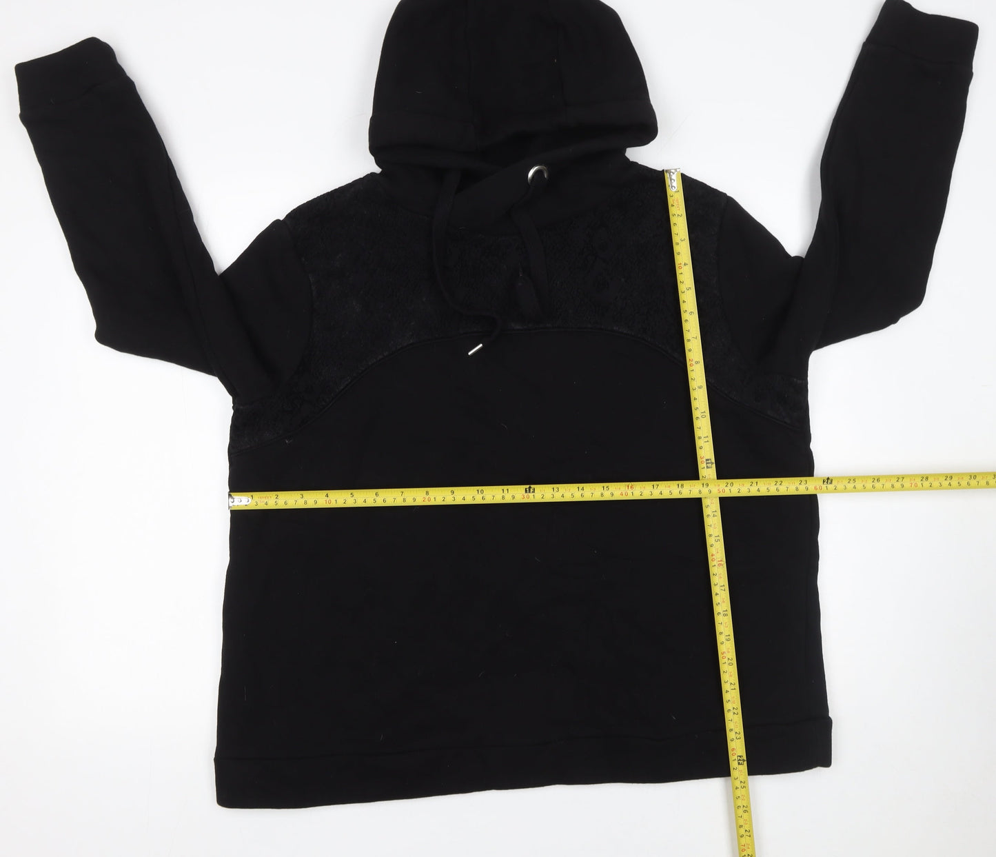 Gallery Womens Black Large Pullover Hoodie with Lace Detail