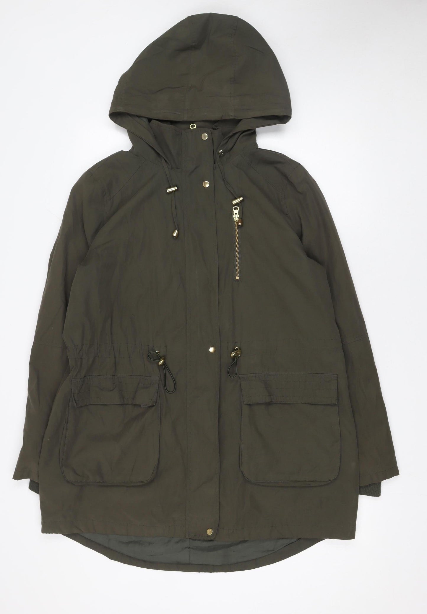 Oasis Womens Green Hooded Parka Coat Size M Cotton Nylon Mid-Length