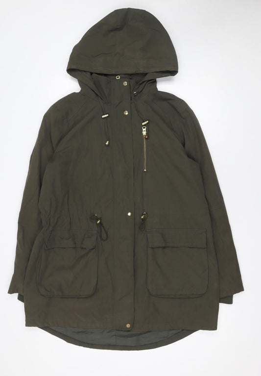 Oasis Womens Green Hooded Parka Coat Size M Cotton Nylon Mid-Length
