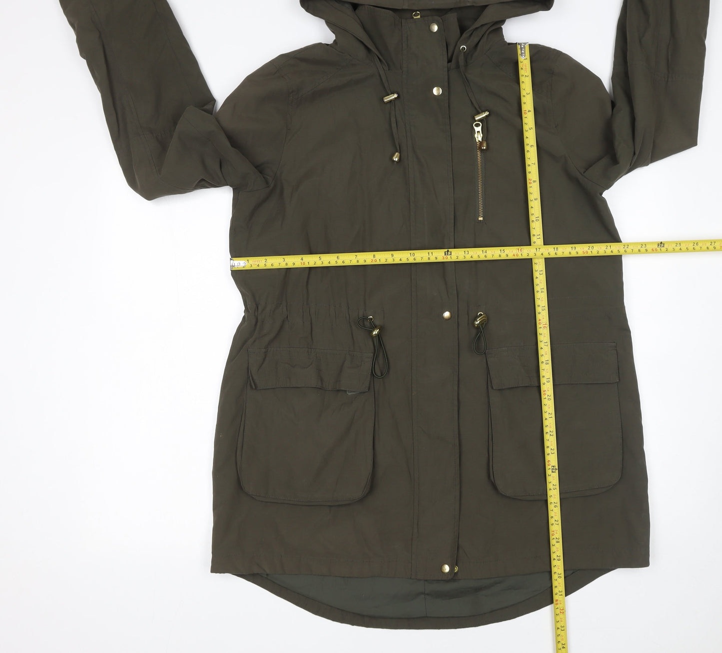 Oasis Womens Green Hooded Parka Coat Size M Cotton Nylon Mid-Length