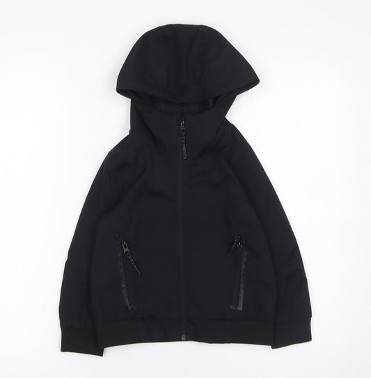 Bluezoo Boys Black Hooded Windbreaker Jacket Size 4-5 Years