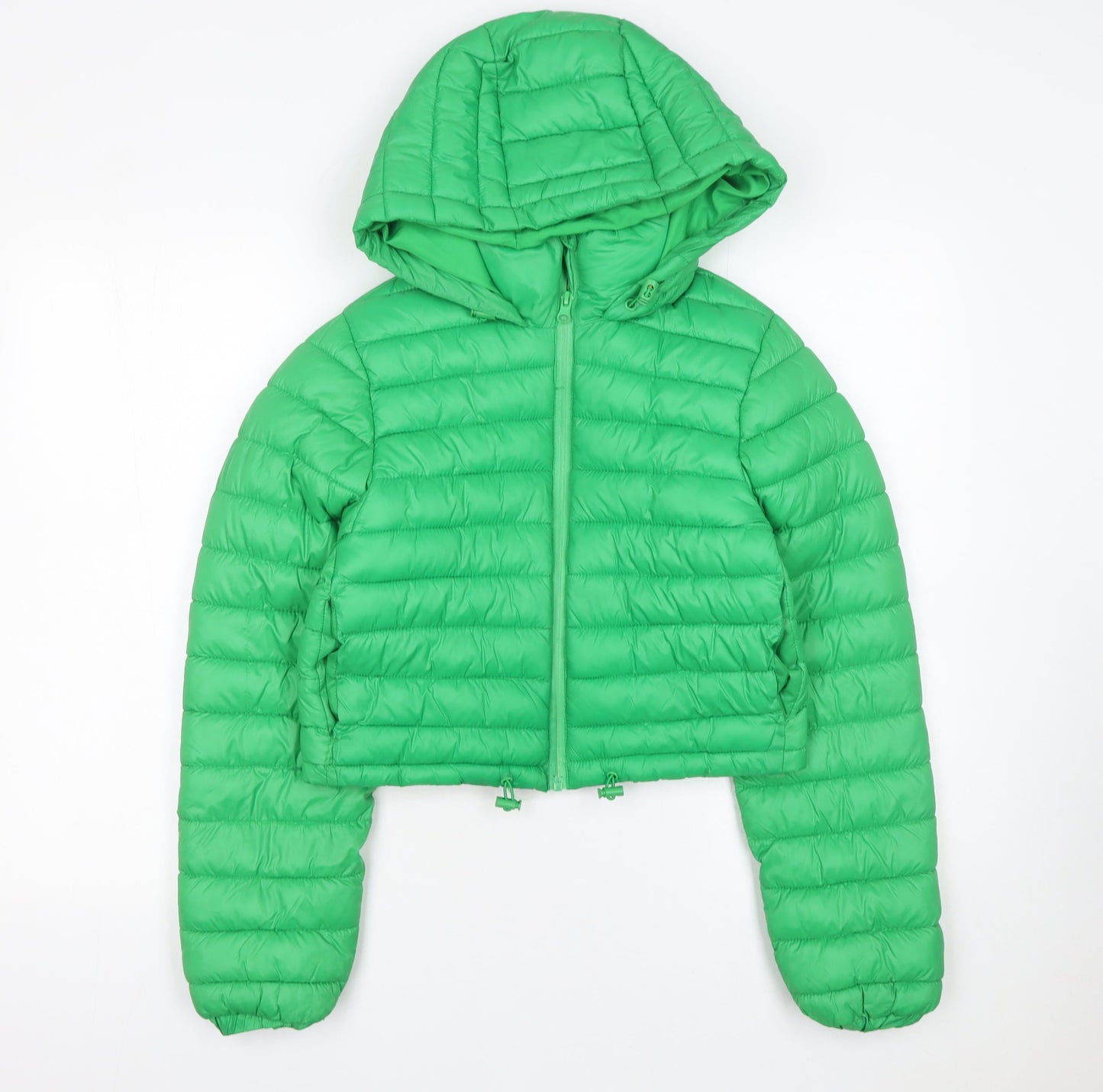 Primark Cares Womens Green 2XS Cropped Puffer Jacket Hooded Lightweight