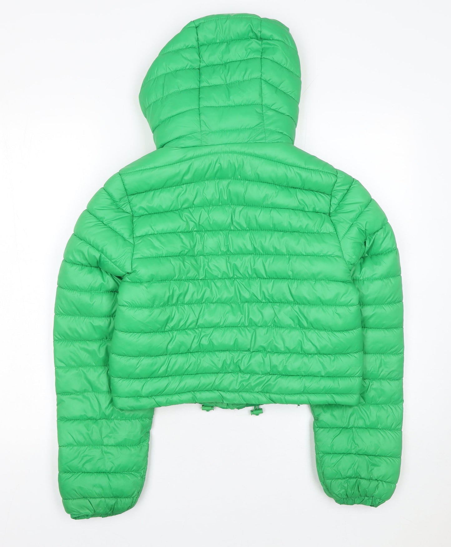 Primark Cares Womens Green 2XS Cropped Puffer Jacket Hooded Lightweight