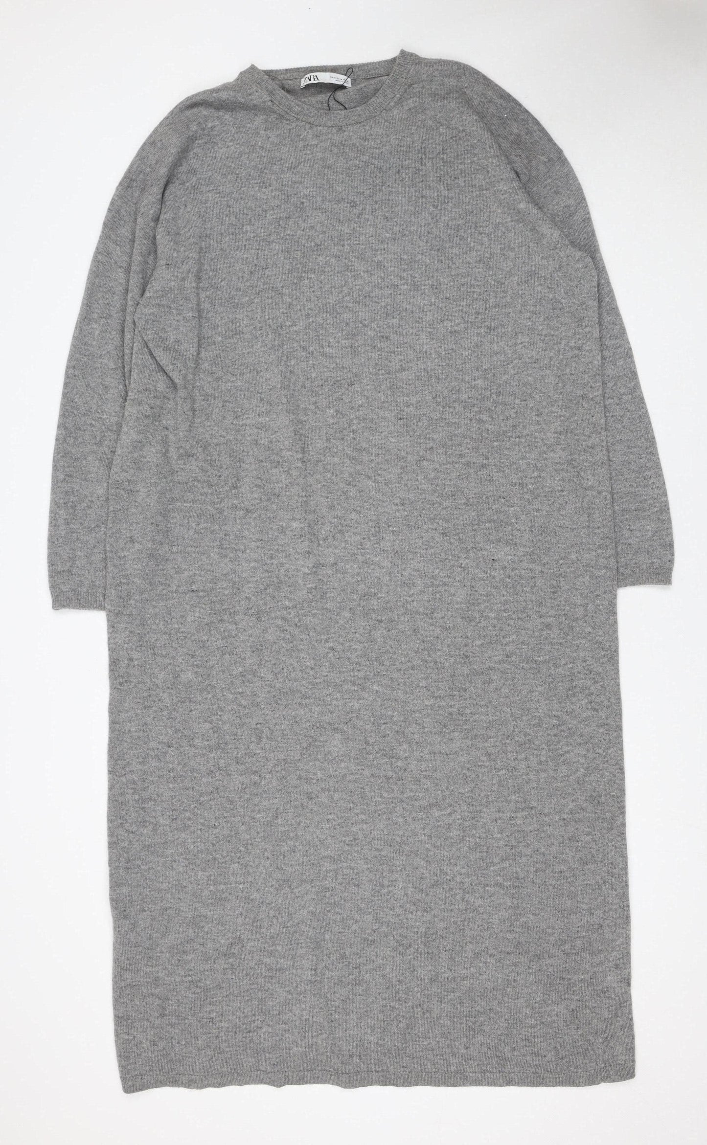 Zara Women Grey Wool Blend Long Sleeve Midi Jumper Dress Size 12