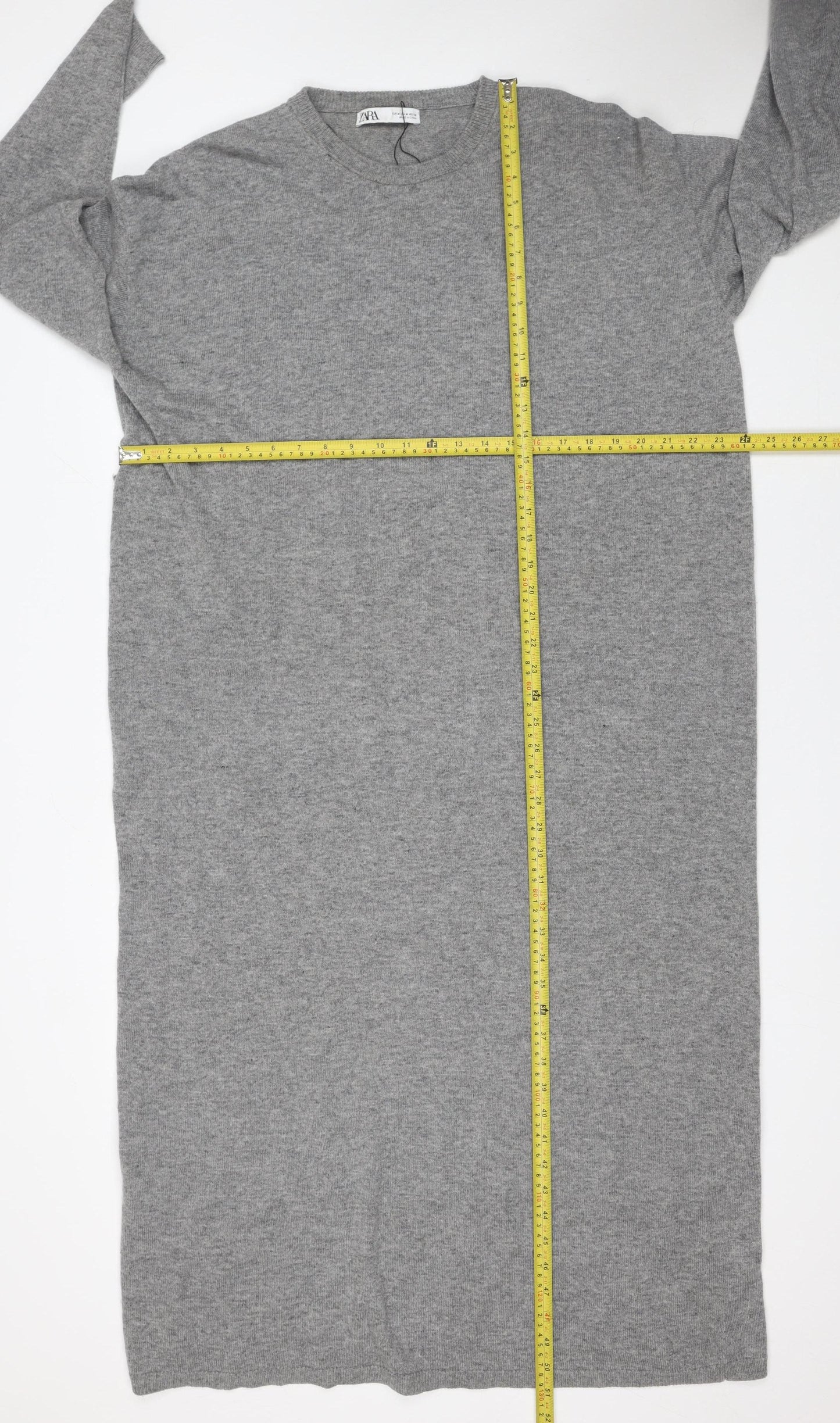 Zara Women Grey Wool Blend Long Sleeve Midi Jumper Dress Size 12