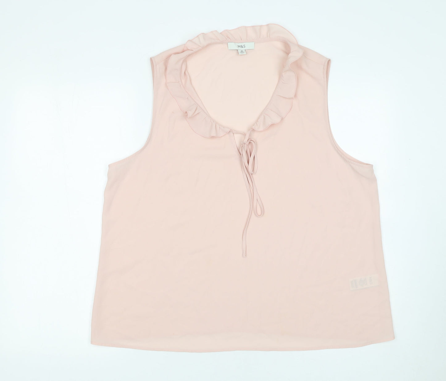 Marks and Spencer Womens Pink Ruffle Tie Neck Sleeveless Blouse Size 18
