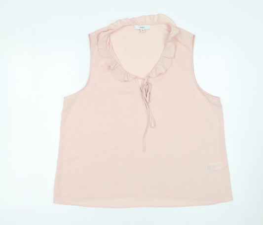 Marks and Spencer Womens Pink Ruffle Tie Neck Sleeveless Blouse Size 18