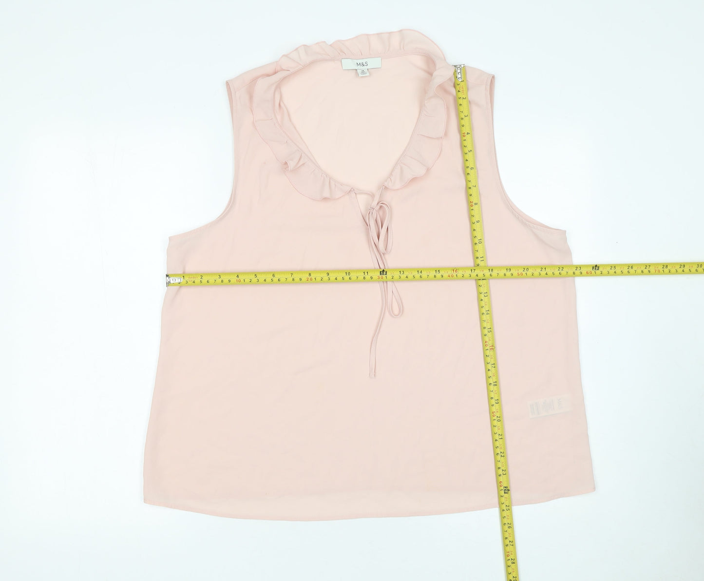 Marks and Spencer Womens Pink Ruffle Tie Neck Sleeveless Blouse Size 18