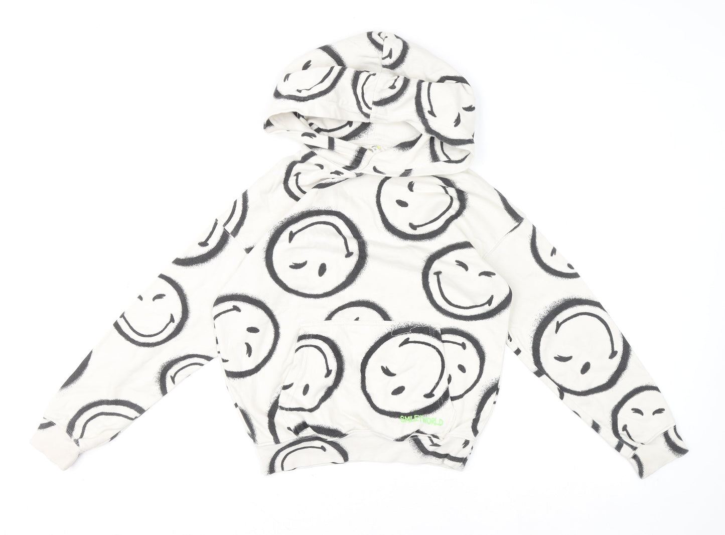 H&M SmileyWorld Boys White Hoodie 9-10 Years Cotton Blend Graphic Print