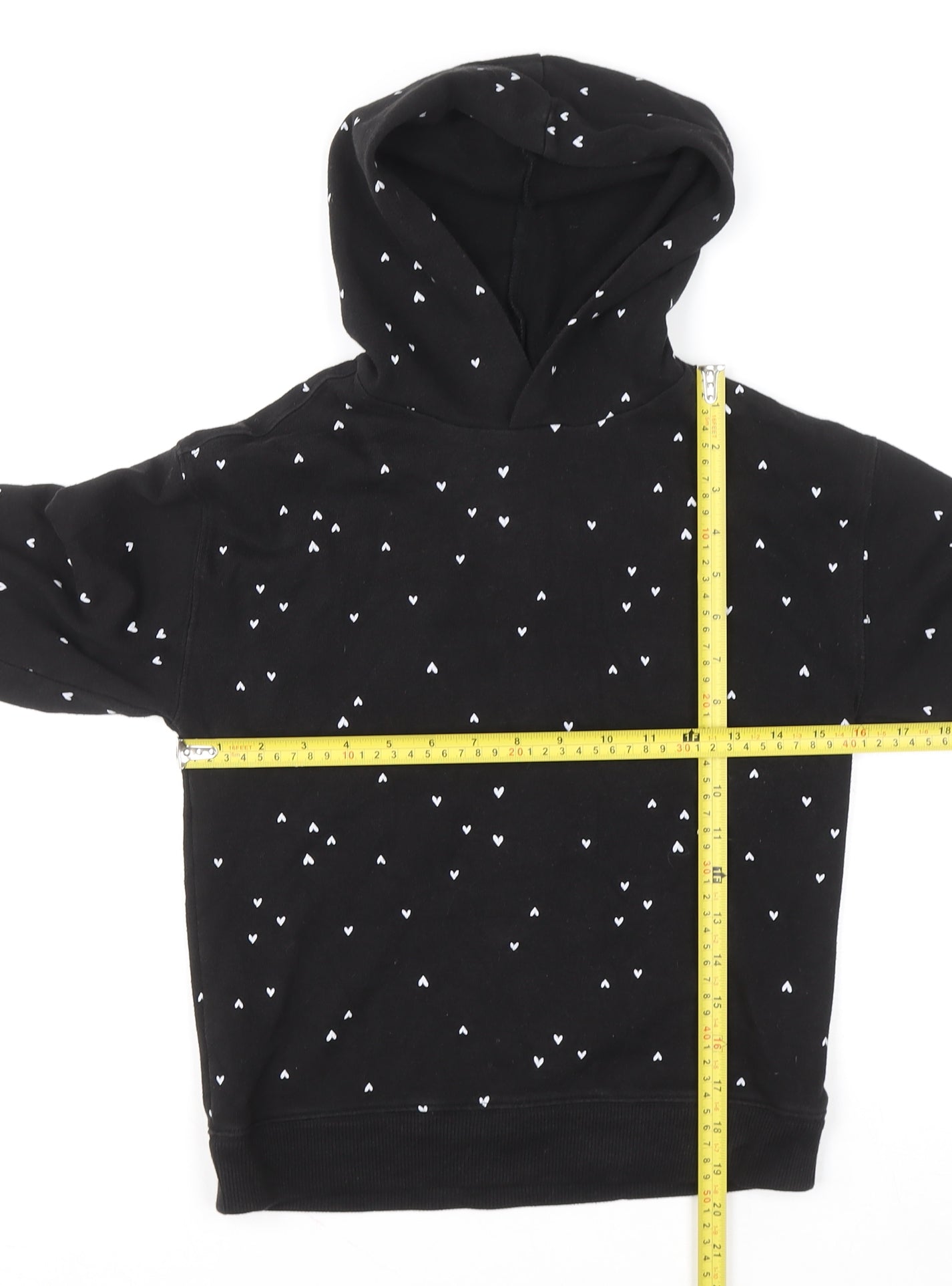 Wonder Nation Girls Black Heart Print Pullover Hoodie Size 10-12 Years