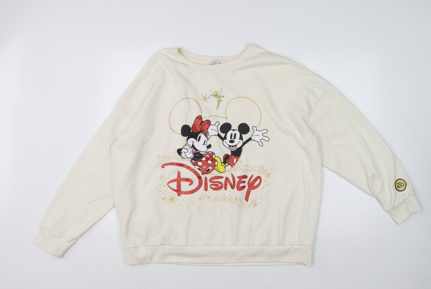 Disney Women Ivory Sweatshirt L Mickey Minnie Tinkerbell Pullover