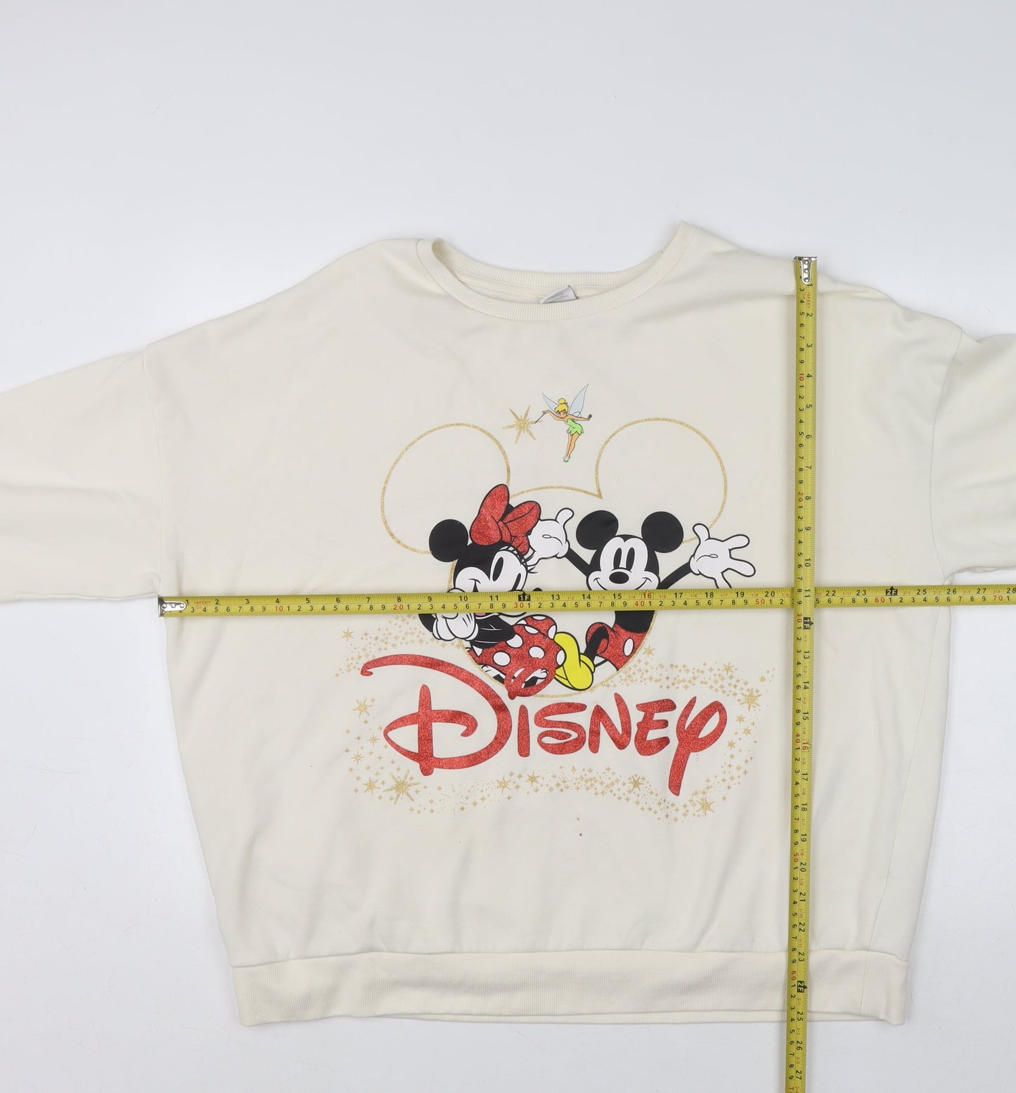 Disney Women Ivory Sweatshirt L Mickey Minnie Tinkerbell Pullover