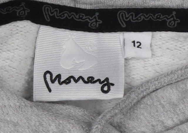 Money Women's Grey Graphic Hooded Pullover Hoodie Size 12