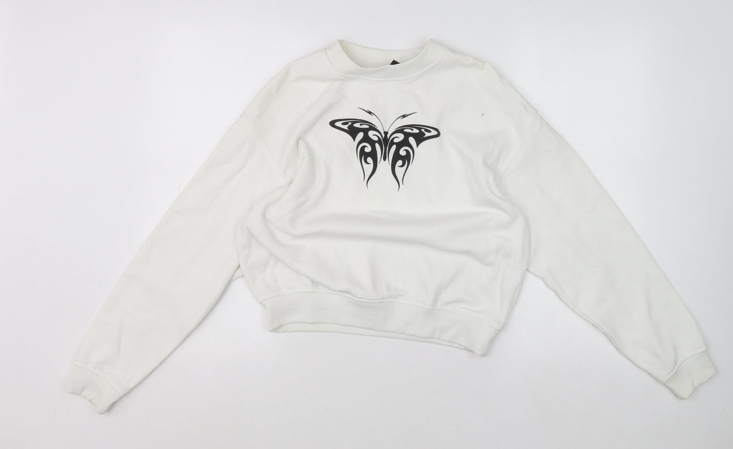 H&M Divided Womens White Butterfly Graphic Sweatshirt Size 8