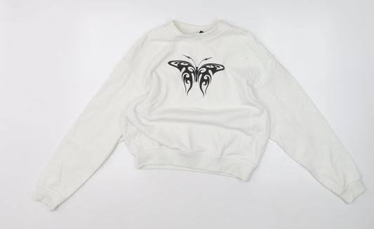 H&M Divided Womens White Butterfly Graphic Sweatshirt Size 8