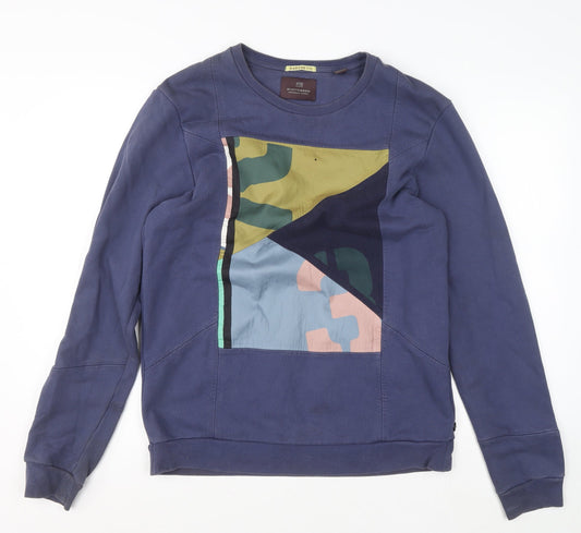 Scotch & Soda Men Blue XL Crew Neck Graphic Sweatshirt Classic Style