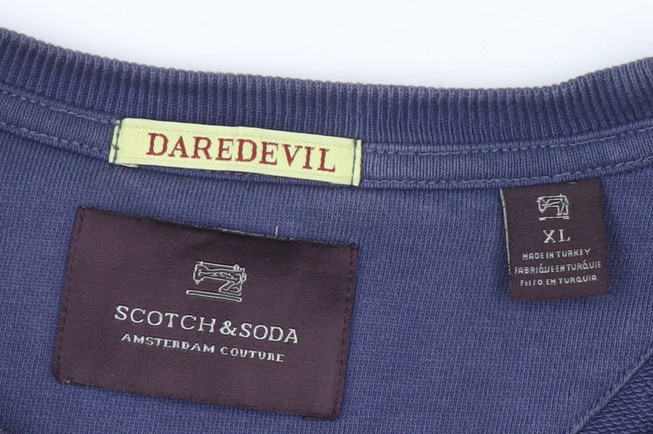 Scotch & Soda Men Blue XL Crew Neck Graphic Sweatshirt Classic Style