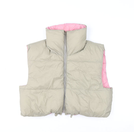 Zara Women Beige Puffer Waistcoat Gilet Size 14 Lightweight Zip