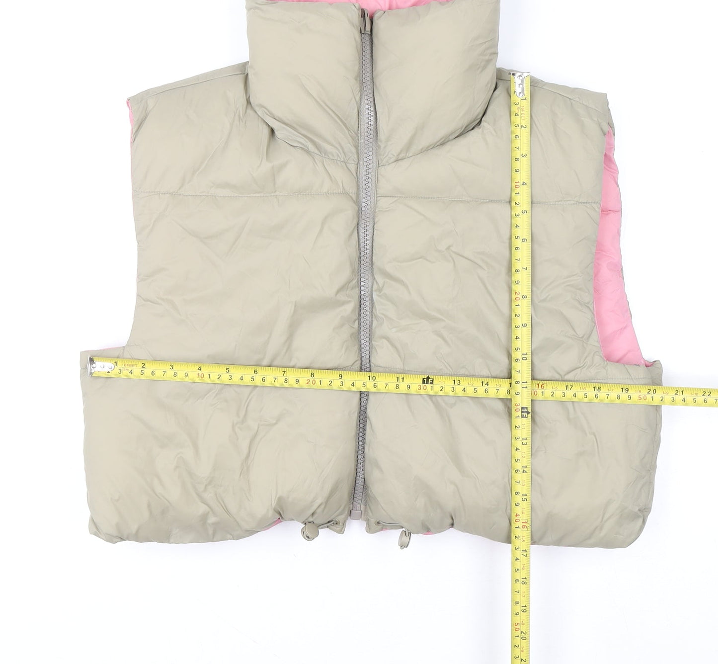 Zara Women Beige Puffer Waistcoat Gilet Size 14 Lightweight Zip
