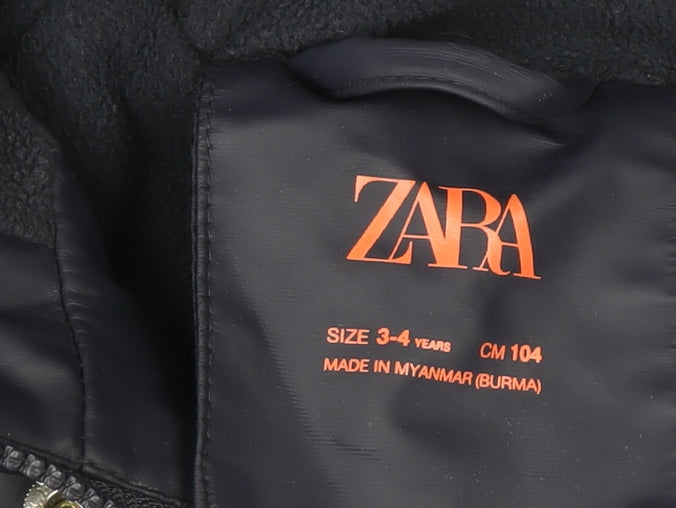Zara Boys Blue Hooded Waterproof Rain Coat Jacket 3-4 Years