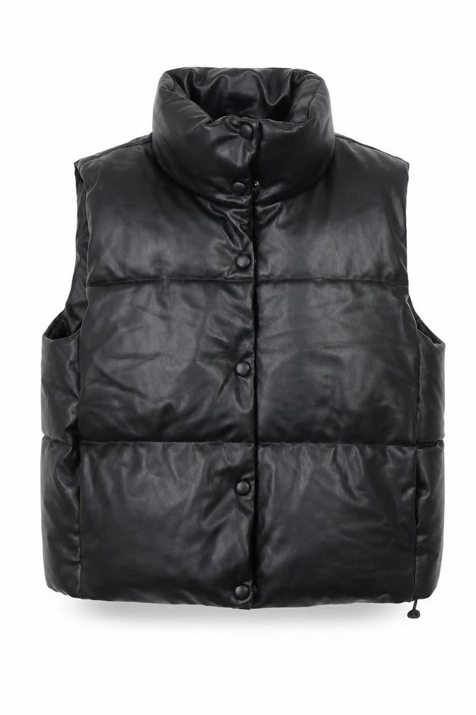 ZARA Women’s Black Faux Leather Puffer Waistcoat L