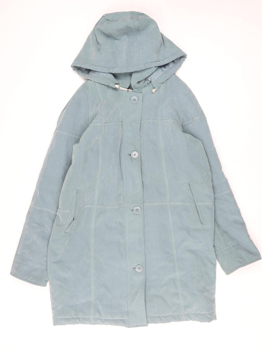 JBC Women Blue Hooded Long Rain Coat Size 12