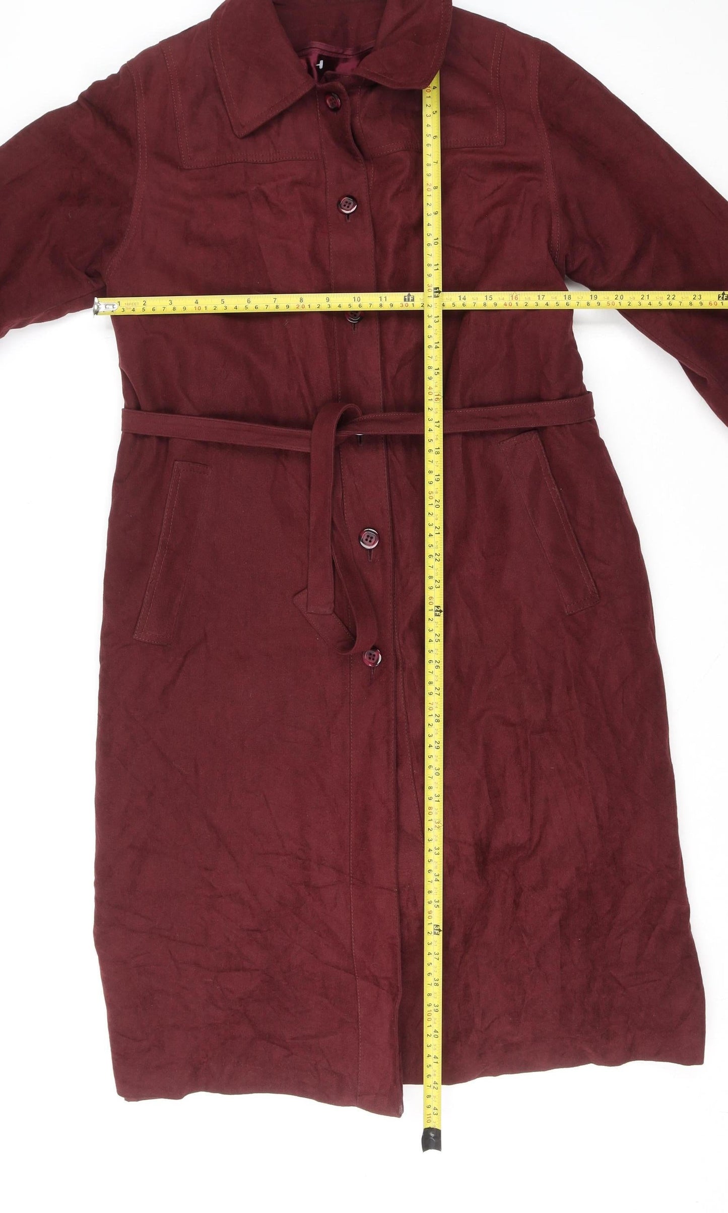 Forecaster of Boston Women’s Burgundy Belted Long Coat Size 12 Classic Style