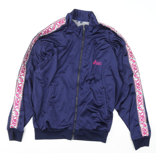 Asics Men Blue Full Zip Sweatshirt L Logo Tape Track Top