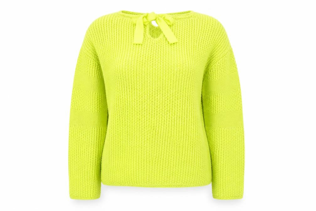 Oui Womens Green Chunky Knit Bow Back Pullover Jumper Size 14
