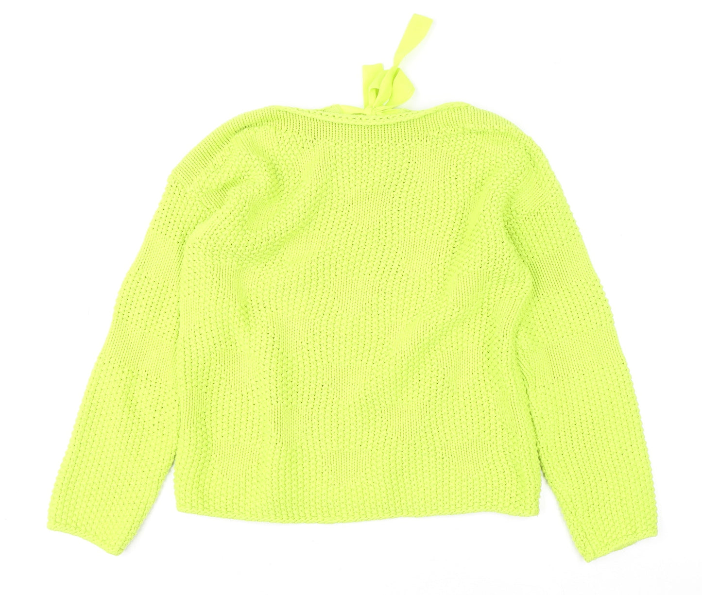 Oui Womens Green Chunky Knit Bow Back Pullover Jumper Size 14