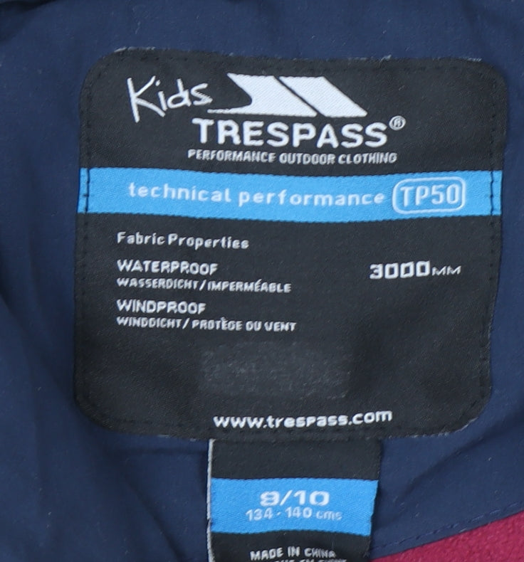 Trespass Girls Blue Waterproof Hooded Parka Coat 9-10 Years