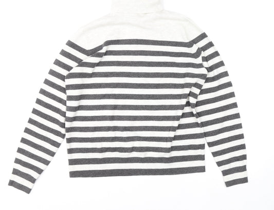 Marks and Spencer Women’s Grey Striped Roll Neck Knit Jumper M