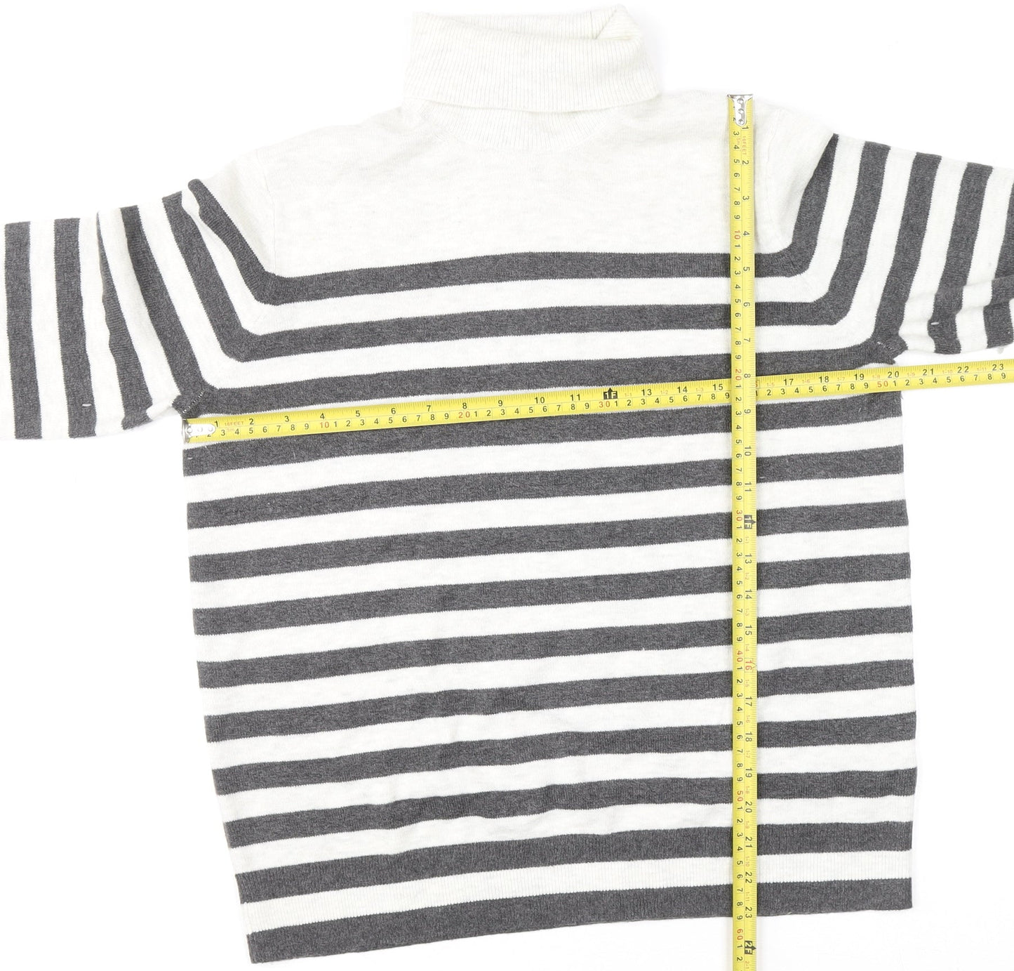 Marks and Spencer Women’s Grey Striped Roll Neck Knit Jumper M