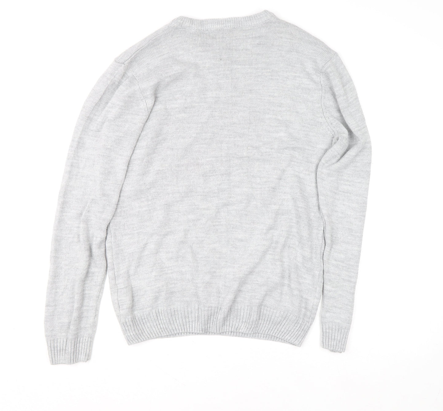 boohooMAN Men's Grey L Christmas Penguin Crew Neck Jumper