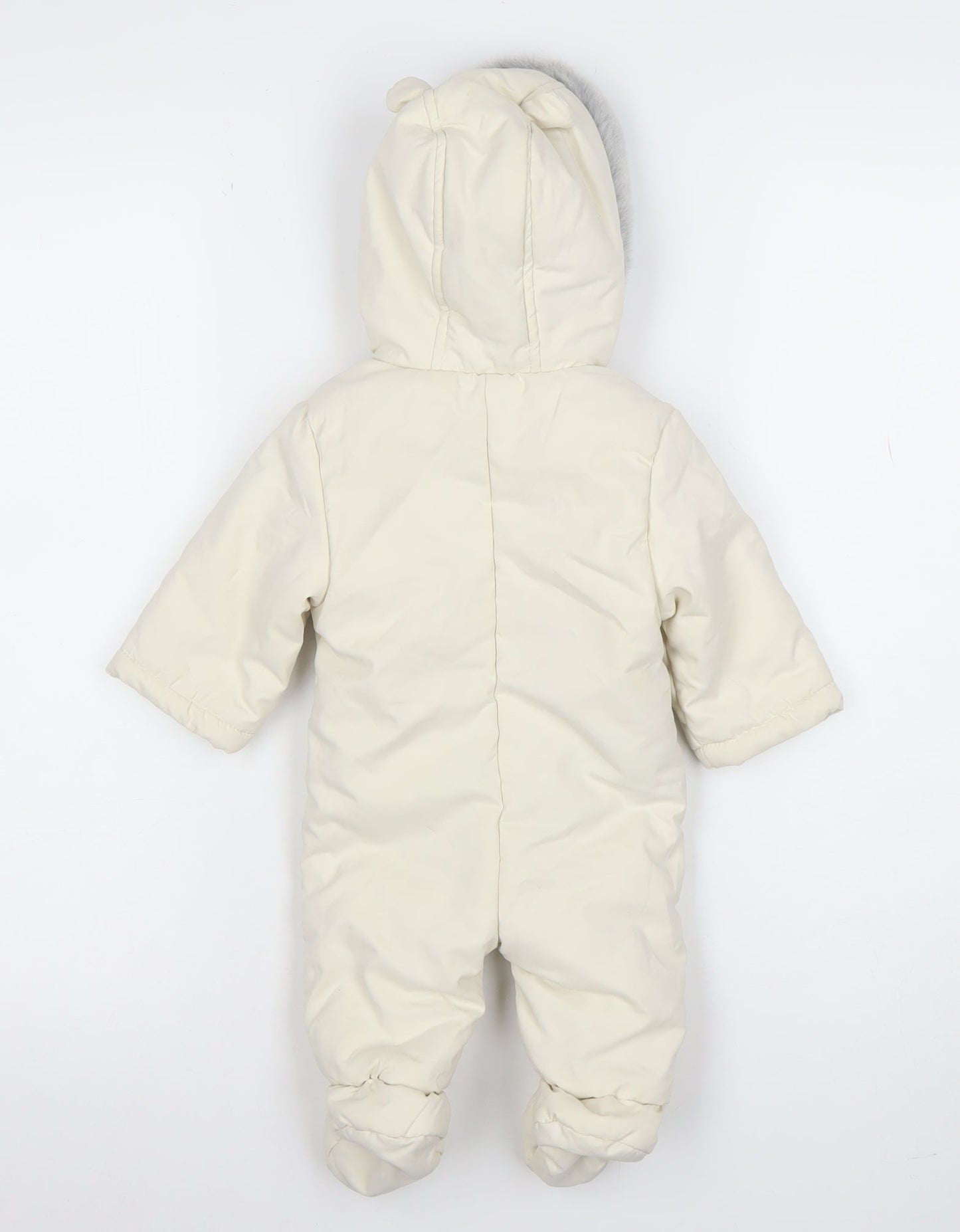 John Lewis Unisex Ivory Hooded Puffer Snowsuit 0-3 Months Winter Warm Lined