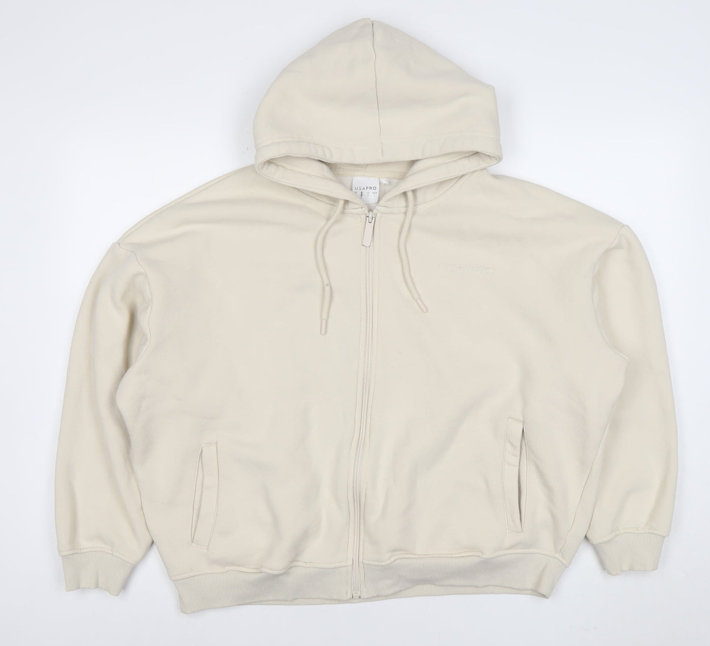 USA Pro Women Beige Full Zip Hoodie Size 12 Lined Cotton Blend